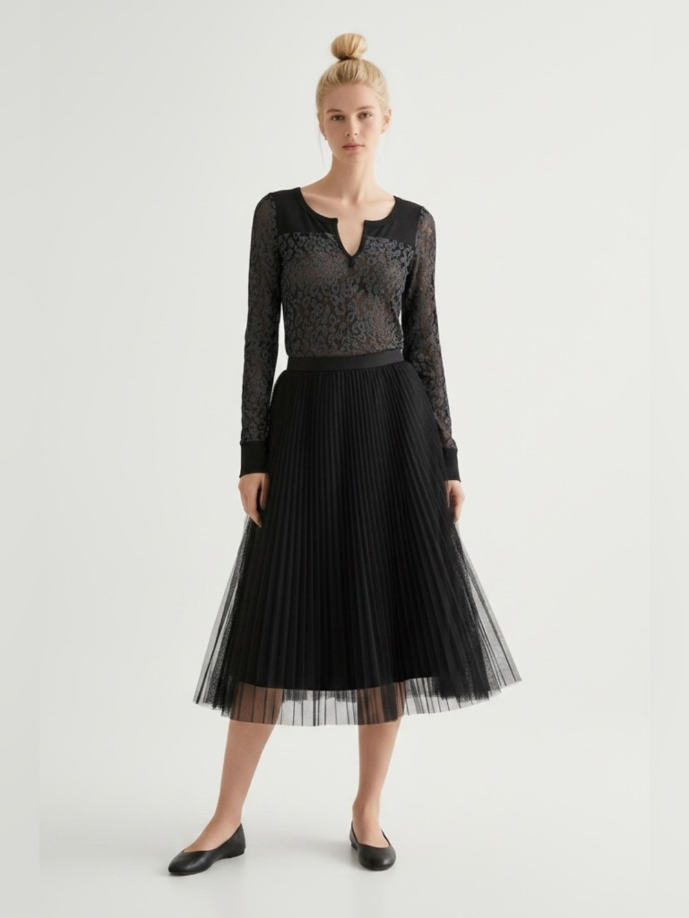 BKE Vintage Fairy Grunge Whimsigoth Black  Scoop Notch Glitter Lace-Pattern Top